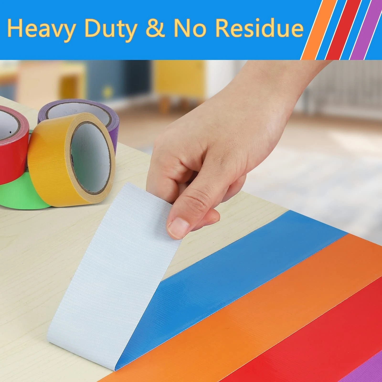 3PCS Rainbow Colored Fabric Tape No Residue,Waterproof,Great for Packaging, Arts Color-Coding and DIY Projects