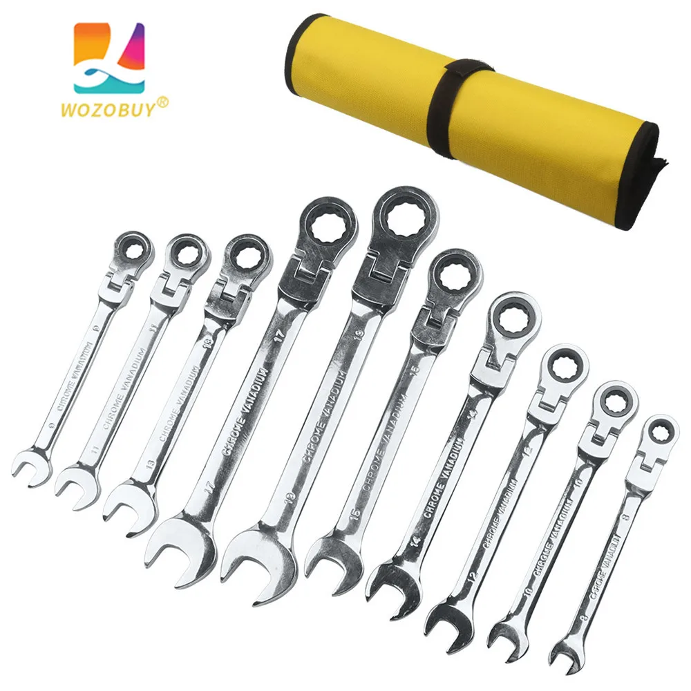 WOZOBUY Metric Flex-Head Ratcheting Wrench Set, Socket Key Wrench Hand Tools for Car Maintenance,Size (6-22MM)