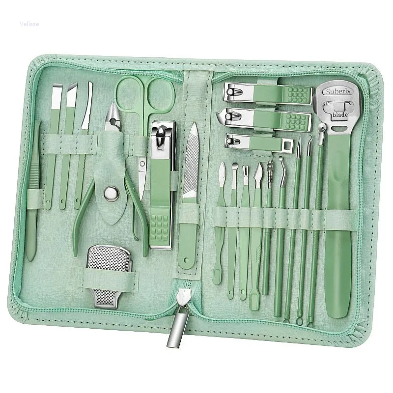 

35 Piece Matcha Green Nail Clipper Set Complete Manicure Pedicure Tool Kit Nail Cutter Cuticle Scissors Grooming Gift Box Set