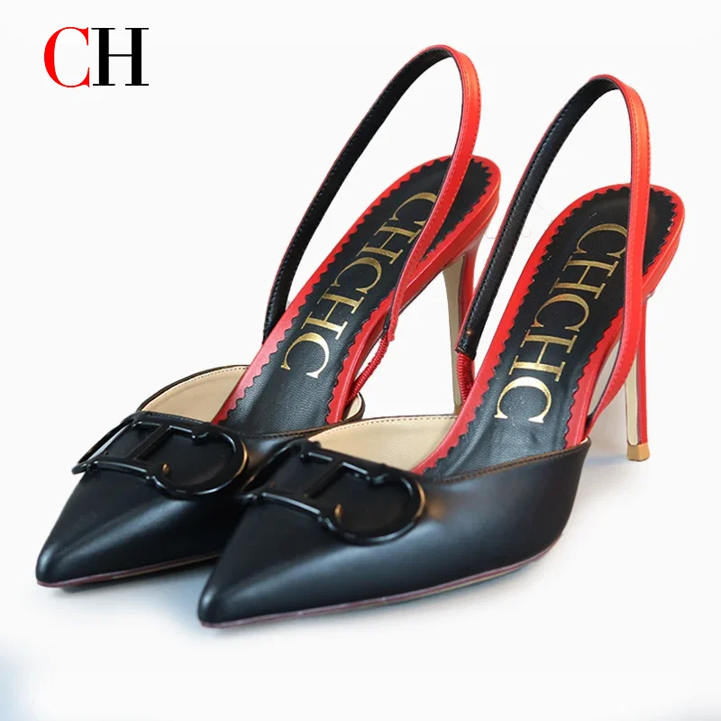 

Женские туфли на высоком каблуке CH Brand, однотонные, с острым носком, металлической пряжкой, на тонком каблуке, универсальные рабочие туфли, новый стиль 2026
