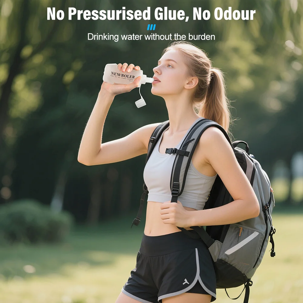 NEWBOLER 150/250/500 ml weiche Flasche, zusammenklappbar, faltbar, TPU, BPA-frei, Outdoor-Sport, tragbarer Wasserbeutel, Laufen, Camping – Detail 1