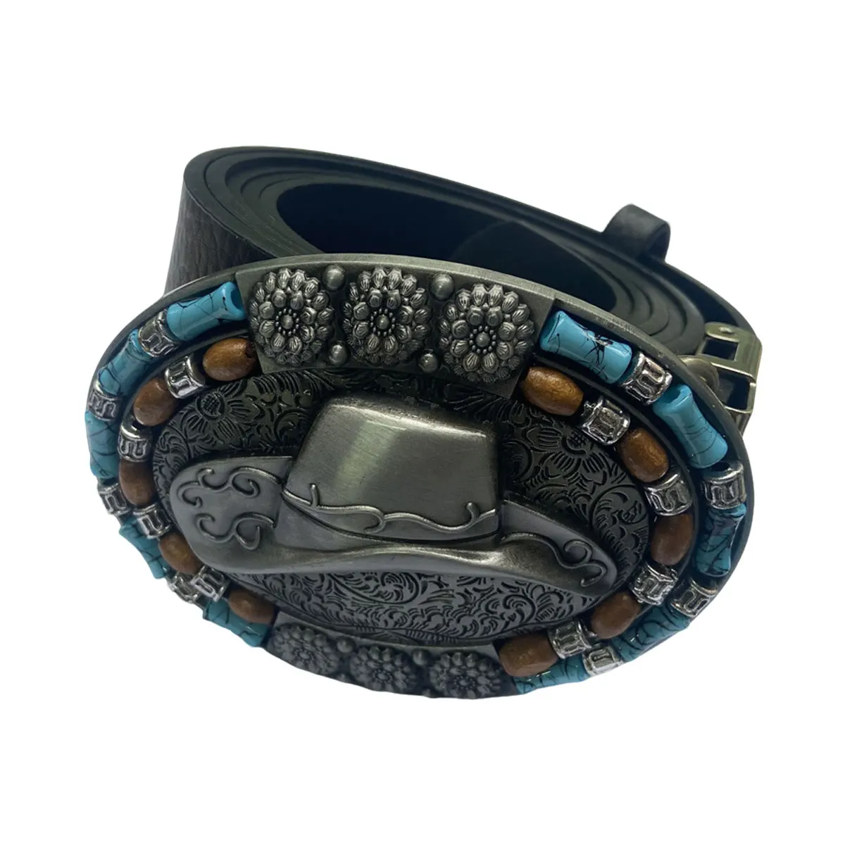 Picture 4: Retro Western Cowboys Hat Belt Buckle Drop Shipping - Oval Style Blue Turquoise Belt Buckle for Men