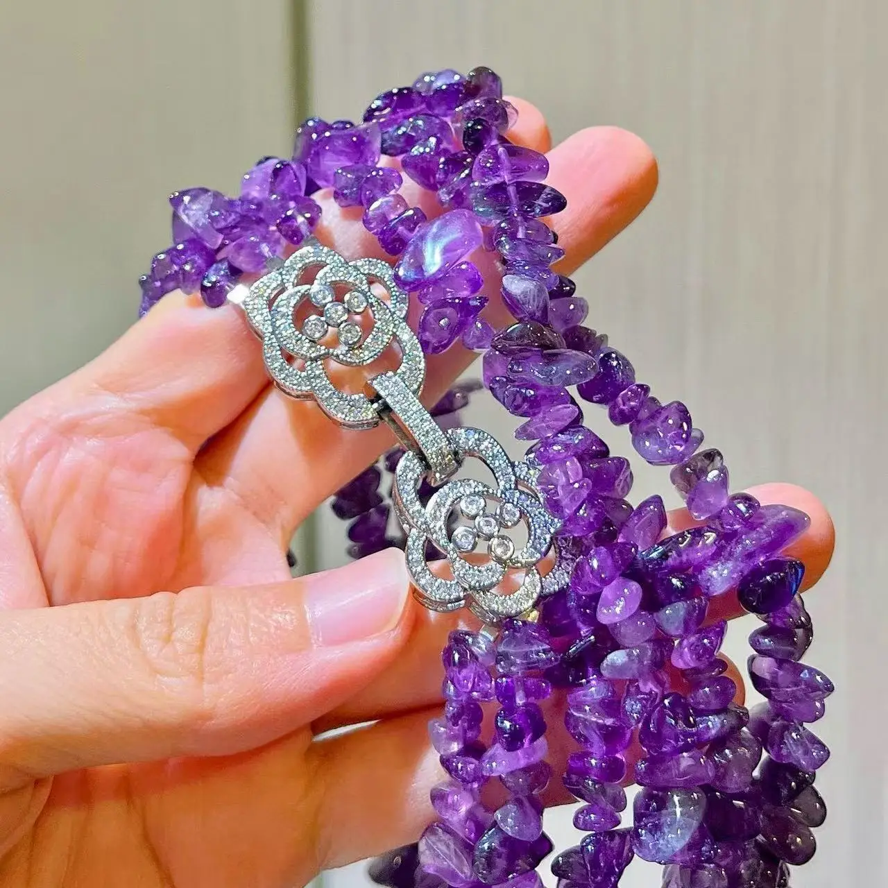 3rows Amethyst Baroque Sweater Necklace 70-80cm Women's Jewelry Party Wedding