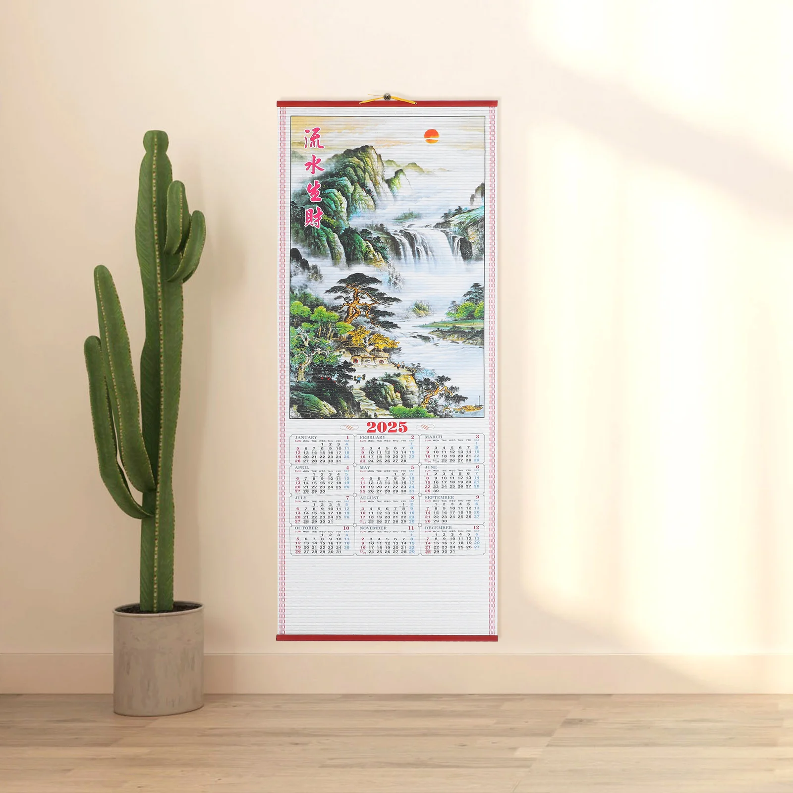 

Year of Snake Calendar Chines Style Lunar Calendar New Year Decor Chinese 2025 Wall Hanging Calendar landscape painting Calendar
