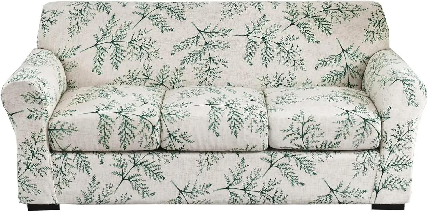 

4 Piece Stretch Sofa Couch Covers For 3 Cushion Couches Printed Sofa Slipcover With 3 Separate Seat Cushion Covers Washable
