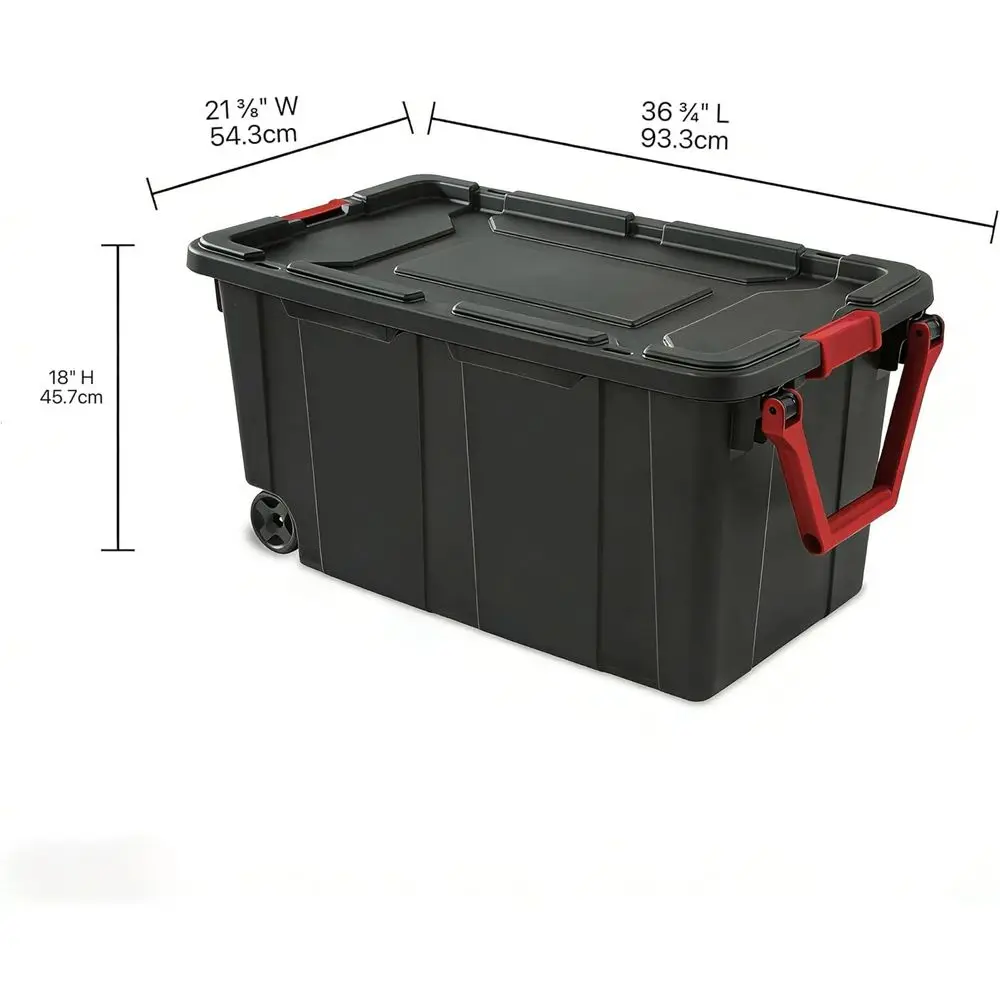40-gallon wheeled plastic storage boxes with handles, black, 2-pack