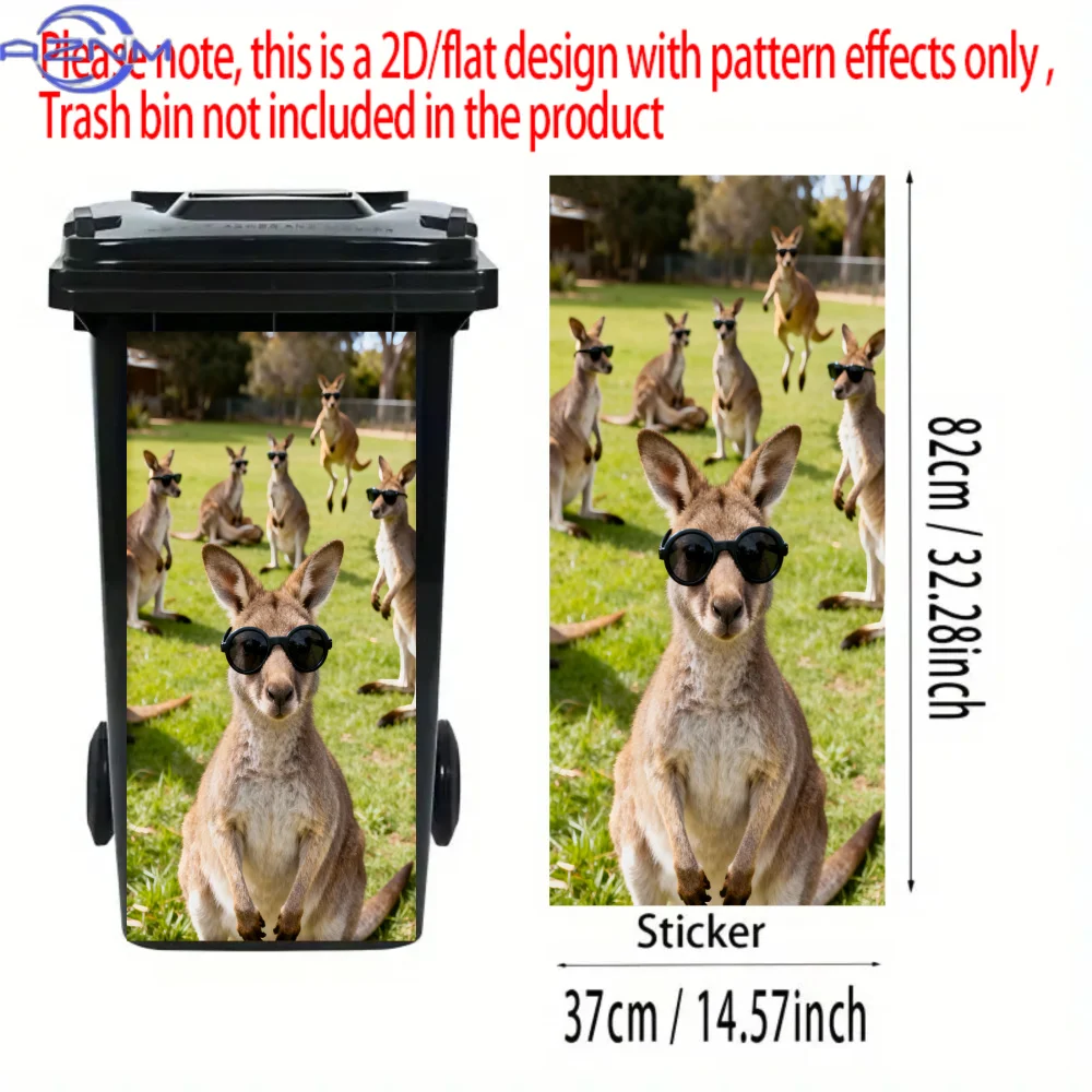 Single 2D Flat Kangaroo Trash Can Sticker for Use, Waterproof Self-Adhesive Wall Art for Home And Kitchen Decoration