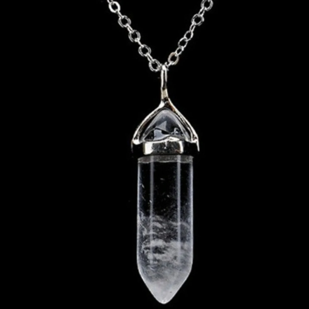 Ladies Natural Stone Hexagonal Column Healing Crystals Spiritual Pendants Necklaces Multi Color Mother's Day Fashion Gift