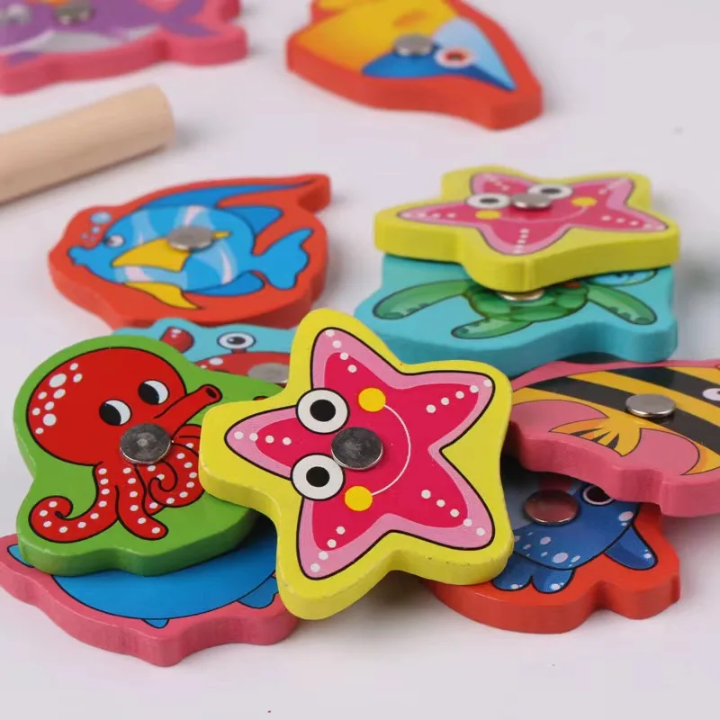 Jogo de pesca magnética de madeira para crianças Jogo de pesca Magnet Fish Catching Puzzle, Brinquedos Educativos, Habilidade motora, Montessori