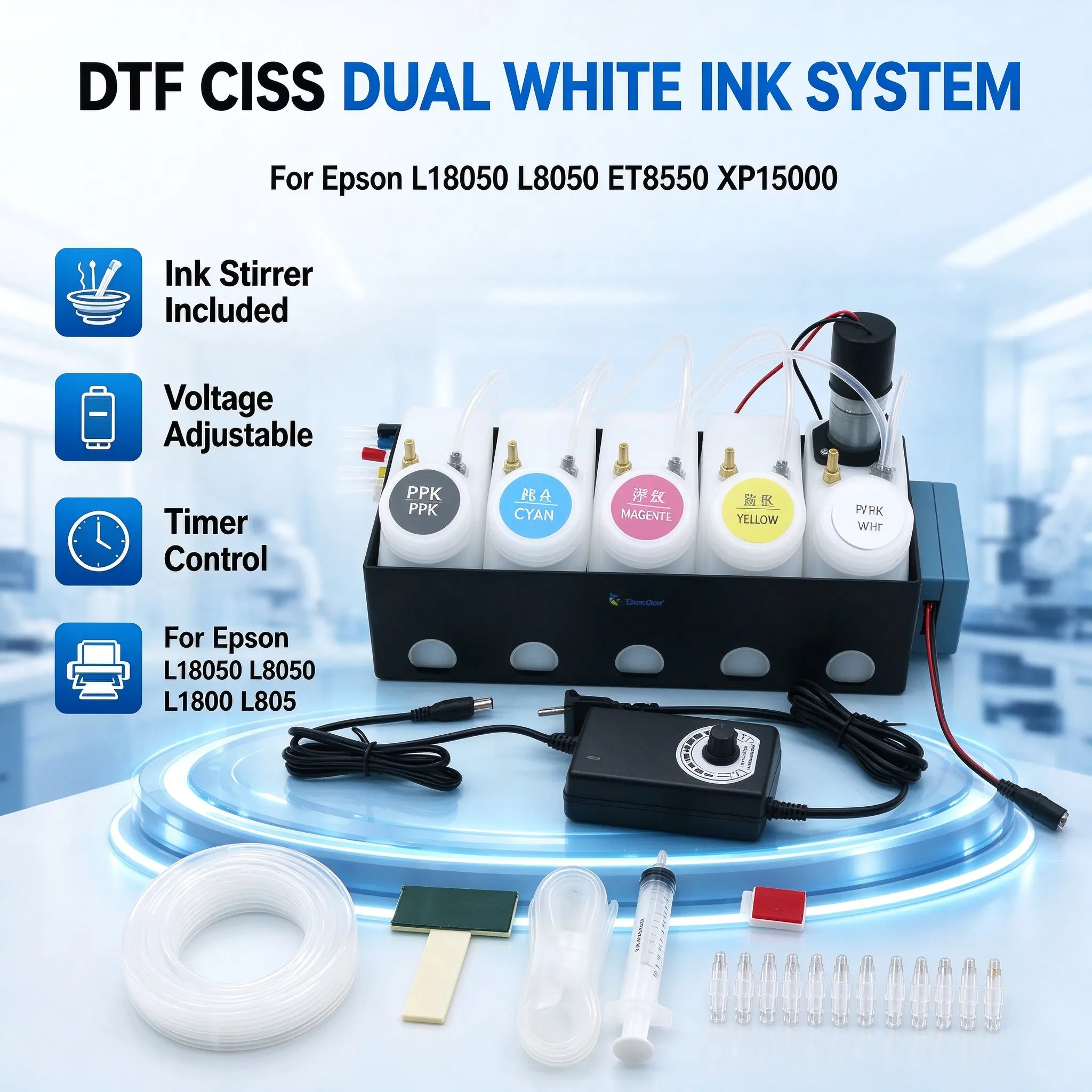 250ML DTF CISS Ink System Convert DIY Kit White Ink Tank Shake For Epson L18050 L8050 ET8550 XP15000 L1800 L805 Ink System