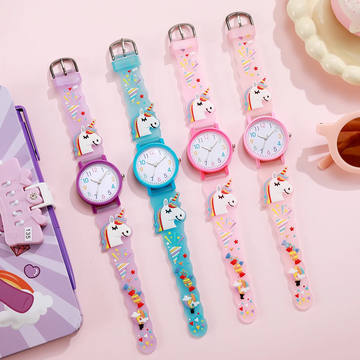 

Очаровательные детские часы Candy Unicorn с цветным циферблатом, идеально подходят для ежедневного использования в школе, подарков на день рождения и Рождество