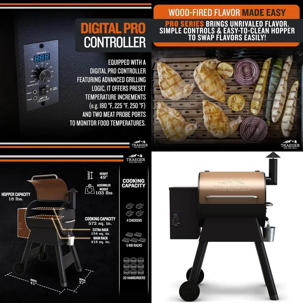 

Grills Pro 22 Electric Pellet Grill & Smoker, 6-in-1 BBQ, 572 sq. in. Capacity, 450°F Max, 18LB Hopper, Bronze