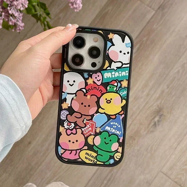 Black Frosted Cartoon Animals iPhone 13 14 15 Pro Max Case - Protective iPhone Case