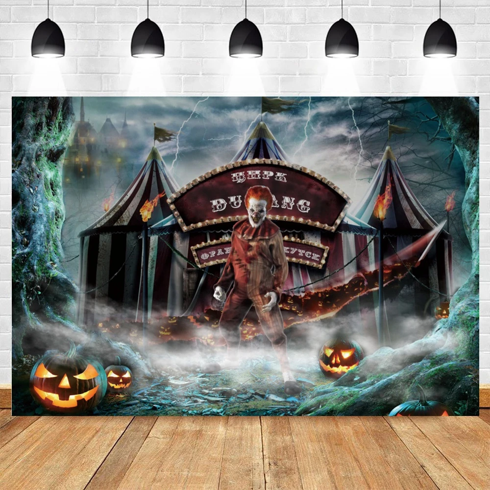 Halloween Evil Clown Backdrop Horror Scary Circus Carnival Kids Birthday Trick or Treat Family Party Photography Background