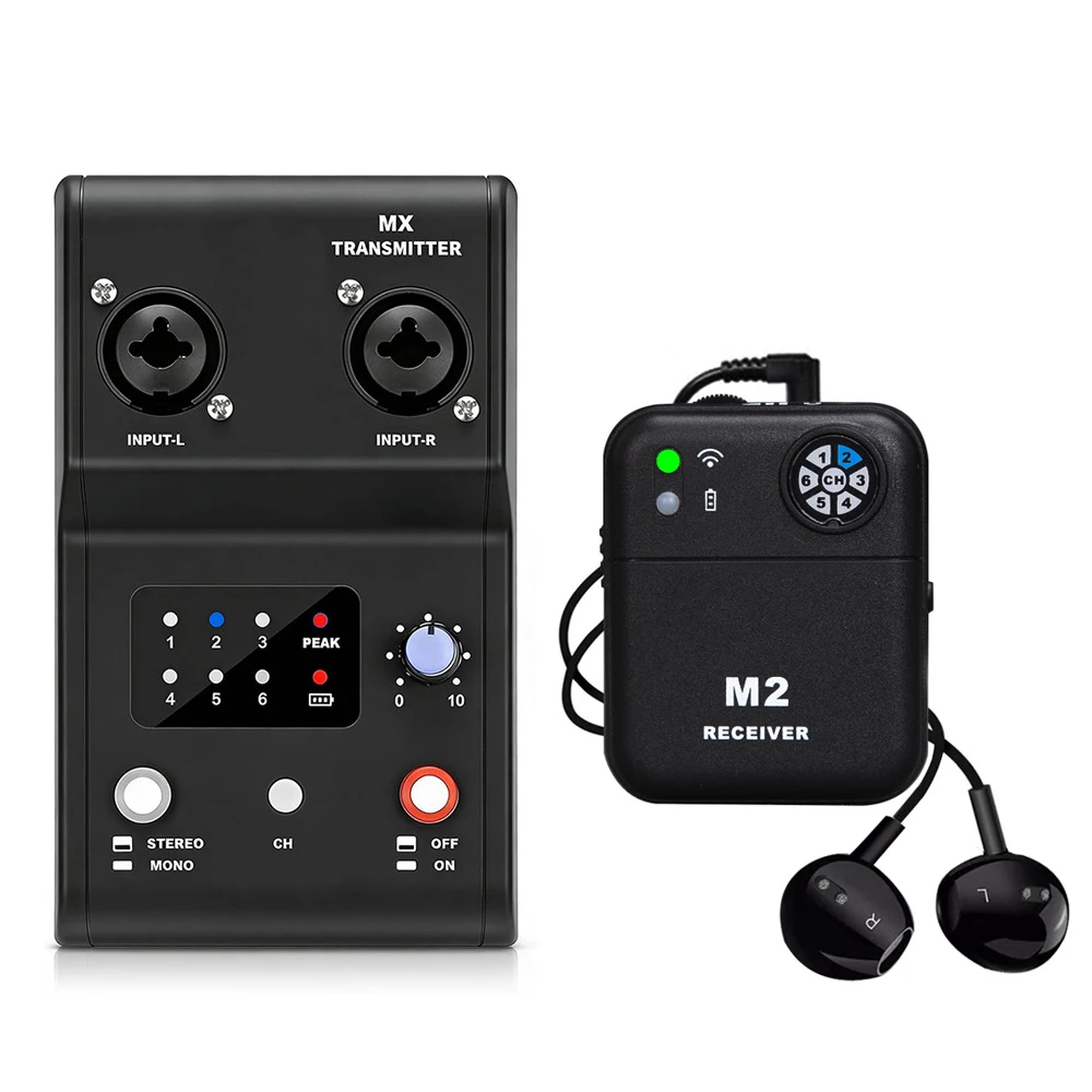 Professional 2.4G Wireless IEM System 6 Channel Stereo Bodypack Receiver Transmitter for Stage Rehearsal Live Performance