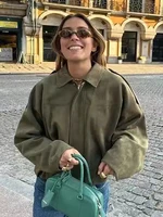Chaquetas Bomber de gran tamaño verdes Vintage para mujer, moda 2025, trajes suaves y sueltos elegantes para mujer, chaqueta para fiesta, ropa elegante para mujer
