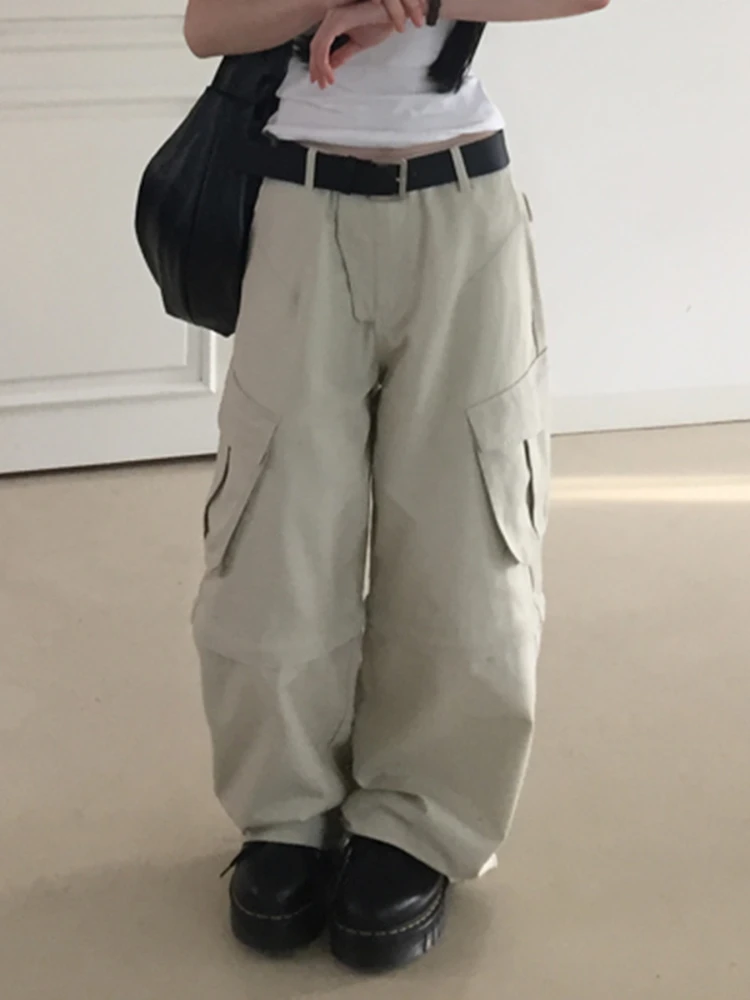 Amyway Casual Loose ket Design Workwear Pants Simple Spor Detachable Street Sle Commute Vintage Straight Leg Seven-Foot