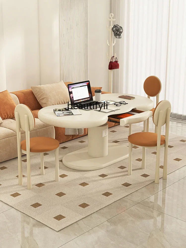 

Cream wind liftable dining table dual-purpose integrated living room creative special-shaped coffee table3286