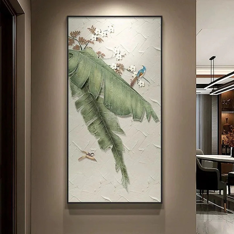 Customized New Chinese Style Background Wall Hanging Painting Banana Leaf Mural Living Room Sofa Background Handmade Oil Paintin