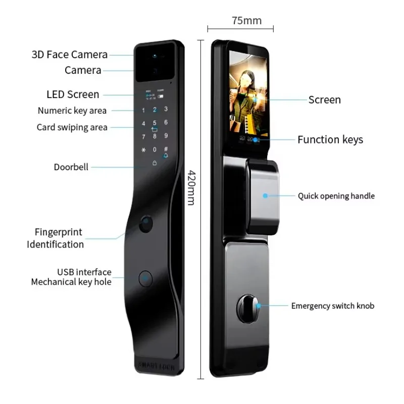 STLF التلقائي بصمة الإلكترونية قفل البيومترية واي فاي قفل ذكي تويا ثلاثية الأبعاد التعرف على الوجه قفل الباب الرقمي مع
