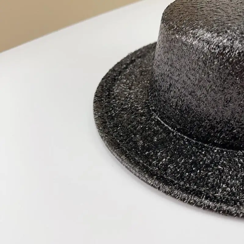 

652F Disco Hat Sparkly Glitter Rapper Panama Hat Victorian Hat for Men Women