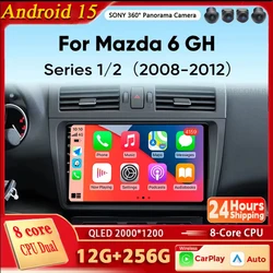 Android 15 Carplay Auto For Mazda 6 GH 2008 2009 2010 2011 2012 2012 Car Radio Multimedia Video Player Navigation GPS 4G WIFI