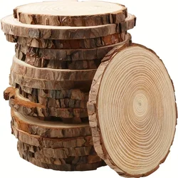 10Pcs 13-1CM Natural Pine Round Unfinished Wood Slices Circles With Tree Bark Log Discs DIY Crafts Wedding Party Painting