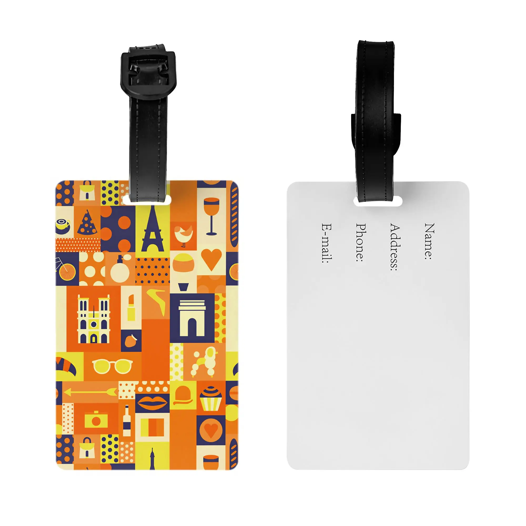 Custom Geometric Paris Warm Tone Travel Patchwork  Luggage Tag Privacy Protection  Baggage Tags Travel Bag Labels Suitcase
