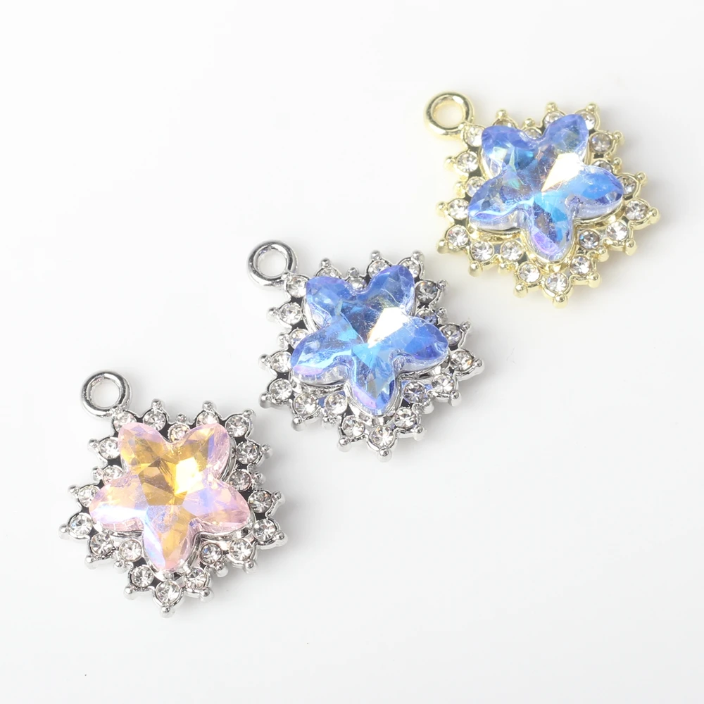 10pcs/lot Zinc Alloy Charms Inlaid Crystal Star Snowflake Charms For DIY Fashion Jewelry Making Finding Accessories