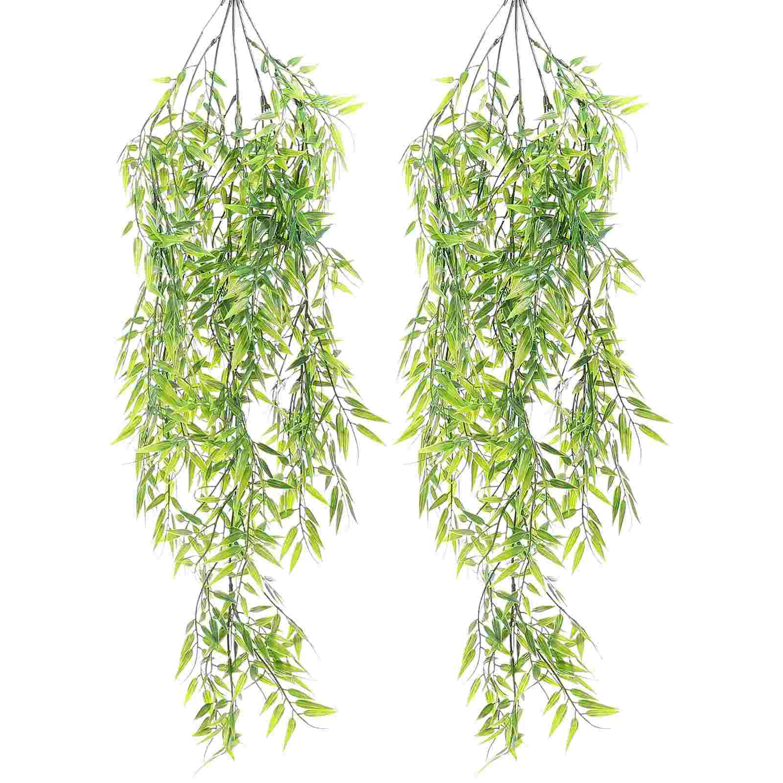 2 Pcs Simulated Bamboo Leaf Rattan Artificial Faux Boxwood Plants Outdoor Prop Vines Fake Weeping Hanging Plastic