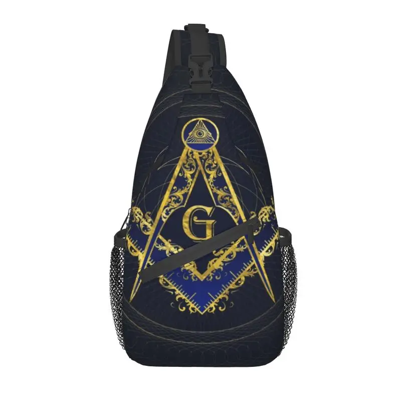 Freemasonry Masonic Symbol Sling Chest Bag Custom Freemason Shoulder Crossbody Backpack for Men Travel Hiking Daypack