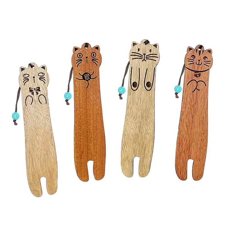 4Pcs Wooden Bookmark Cartoon Animal Birthday Gift Bookmark Engraving Company School Commemorative Gift