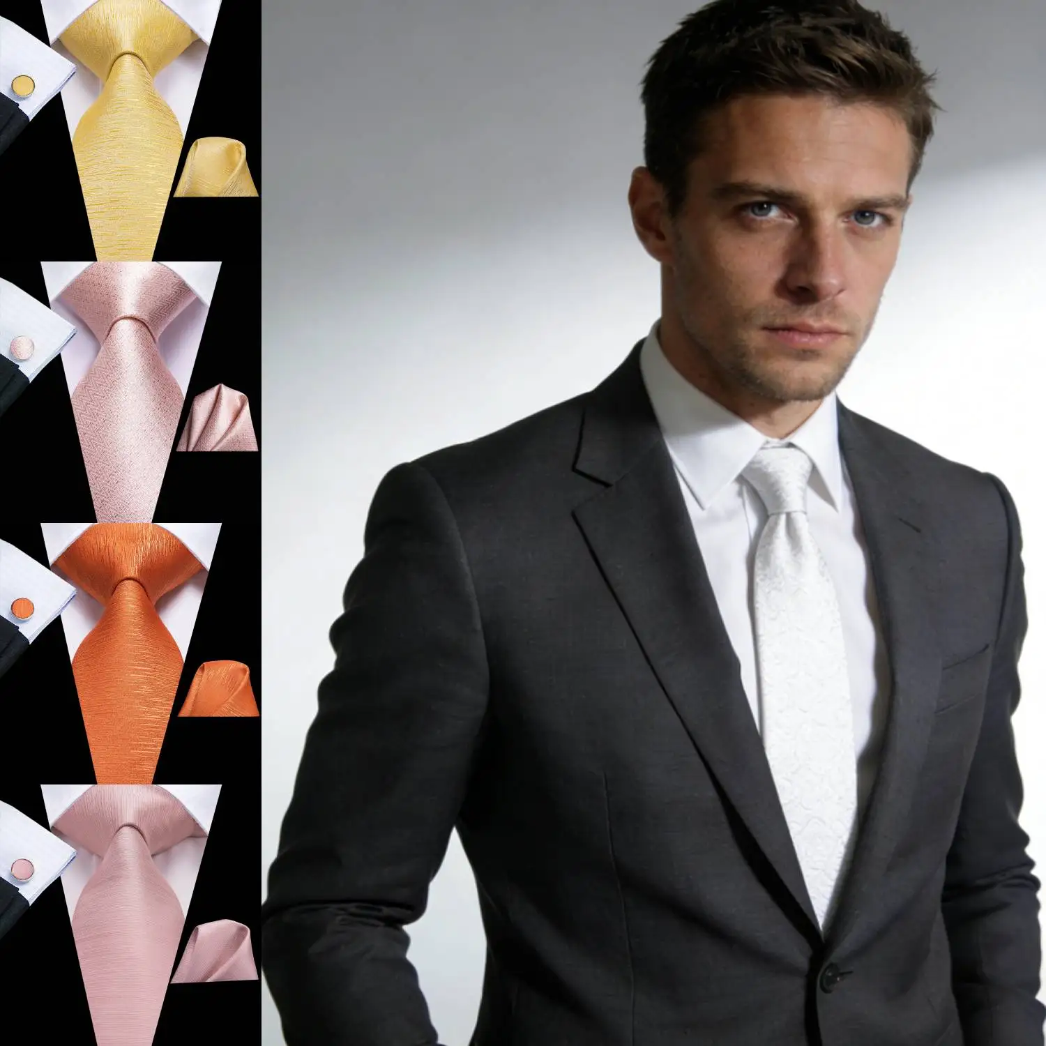 Professional Mens 3-Piece Suit Set: Necktie, Pocket Square & Cufflinks, Classic Design for Wedding