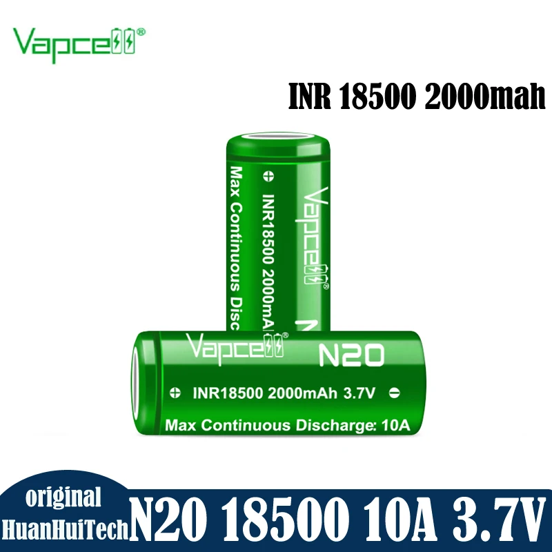 Vapcell-batería recargable N20 18500 2000mAh 10A 3,7 V, pila de litio INR 18500 de alto rendimiento para linterna, Original