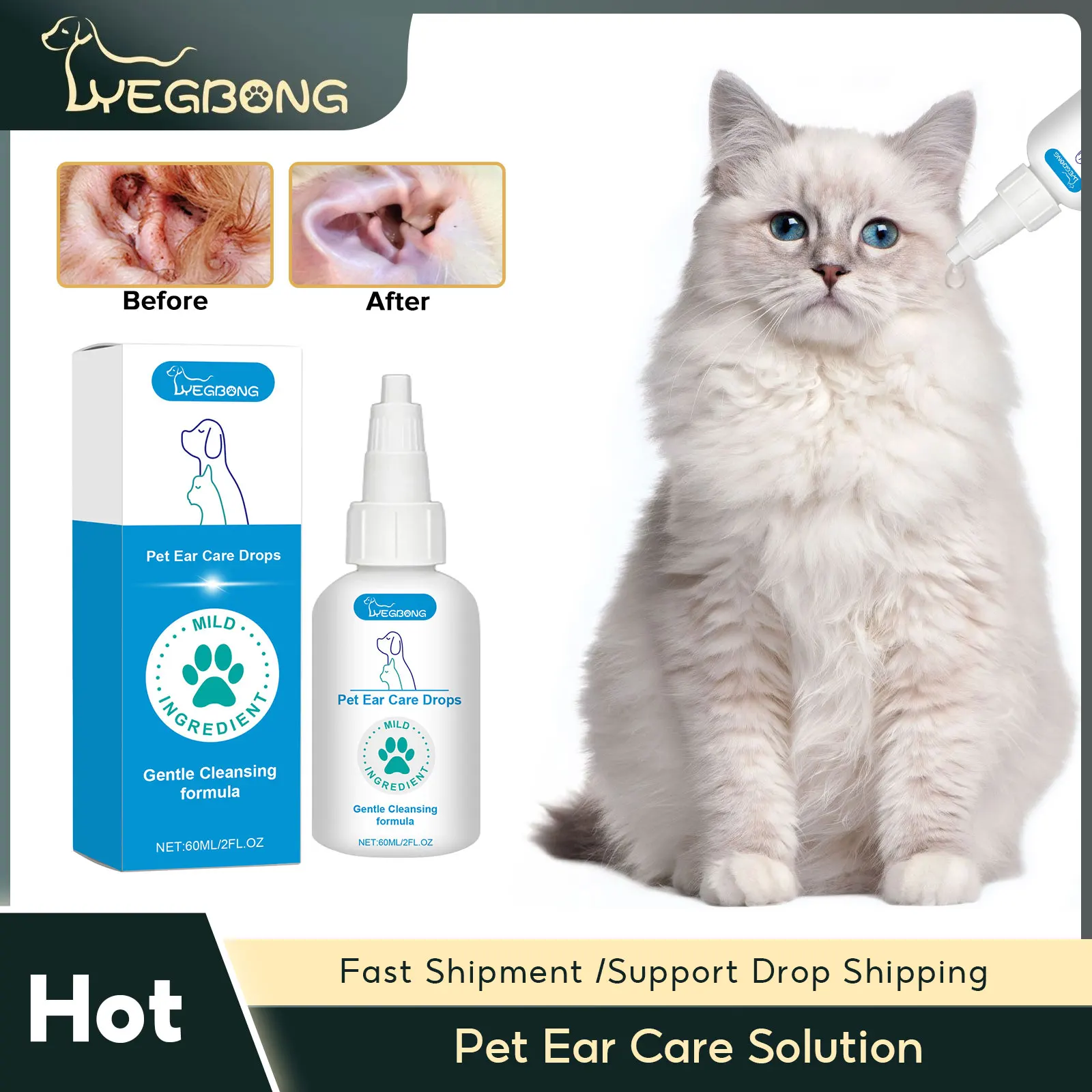 

Pet Ear Care Solution Dogs Ear Wash Dirt Removal Infectionn Control Mite Flea Killer Itching Relief Odor Cleaner Cat Ear Drops