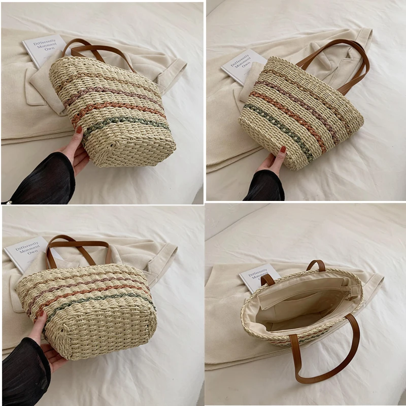 Trendy Straw Weave Bag for Women 2023 Summer Brand Designer Female Handbags Luxury Shoulder Bag Fashion Beach Basket Simple bag