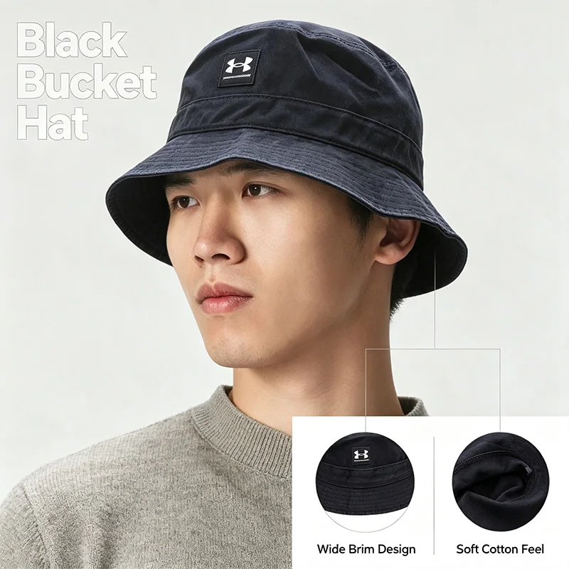 under-armour-black-bucket-hat-wide-brim-soft-cotton-sun-protection-hat-for-everyday-outdoor-casual-streetwear