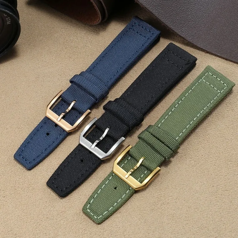 Nylon Canvas Watchband for IWC PILOT Portugal 20mm 21mm 22mm Fabric Watch Strap Bracelet Leather Cowhide Black Sport Wrist Belt