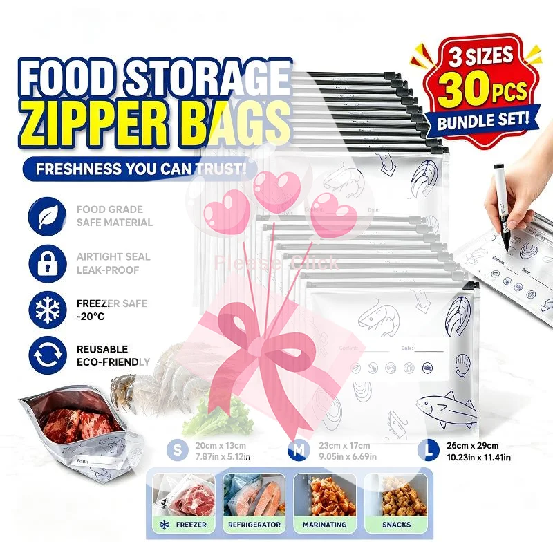 30Pcs Oil-Proof Aluminum Foil Food Storage Bags Resealable Zipper Pouches Freezer Safe for Air Fryer Fried Food Storage