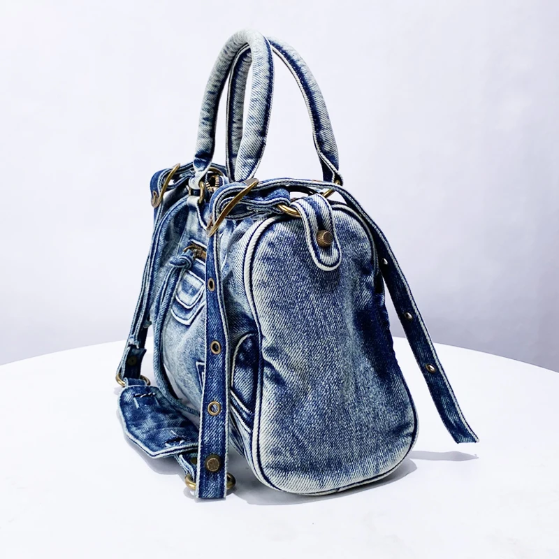 Moto & Bike Vintage Denim Tote Bags For Women Luxury Designer Handbag And Purse 2024 New In Simple Commuting Shoulder Crossbody