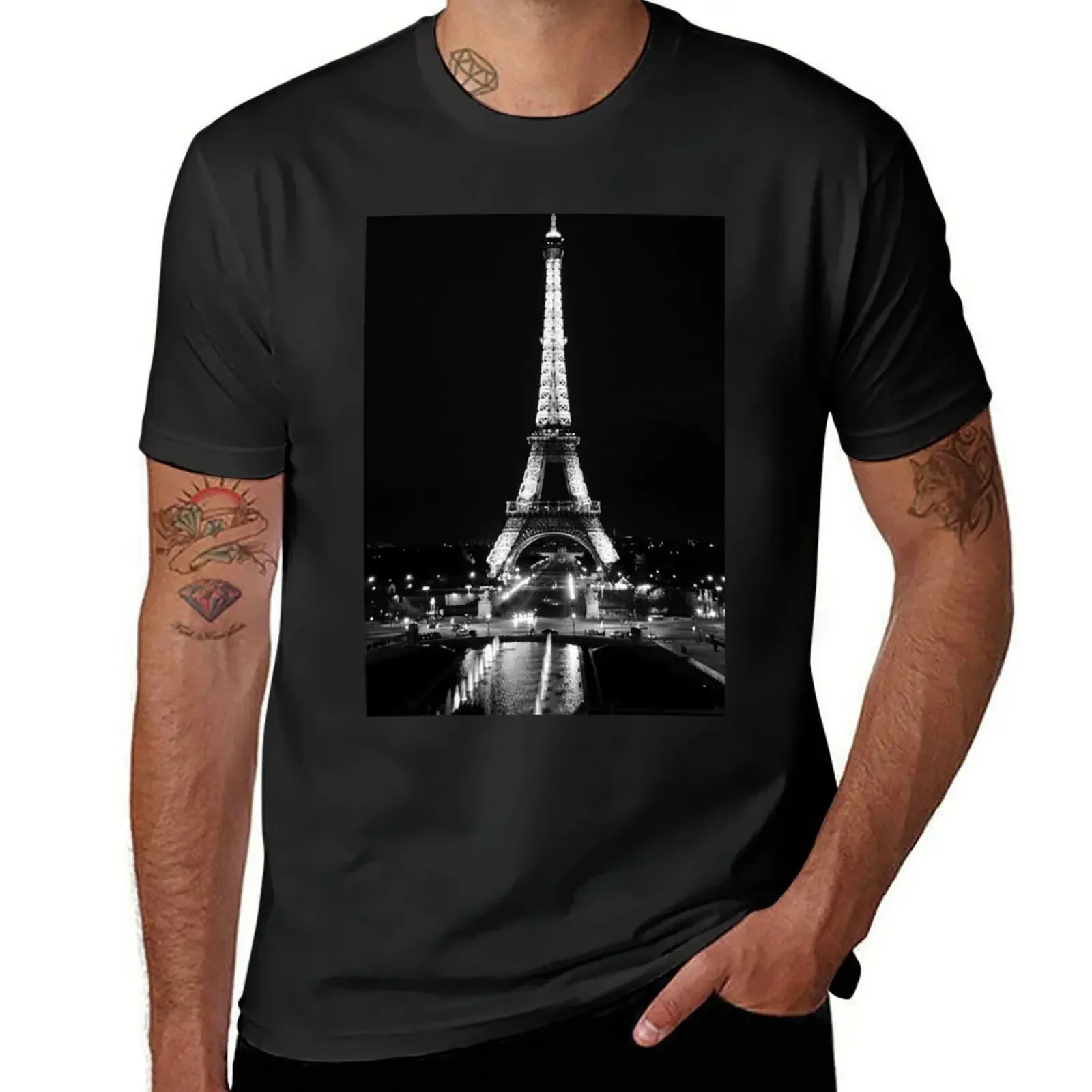 Eiffel Tower Paris at night black and white T-Shirt sports fans graphic t shirts new edition plain mens champion t shirts