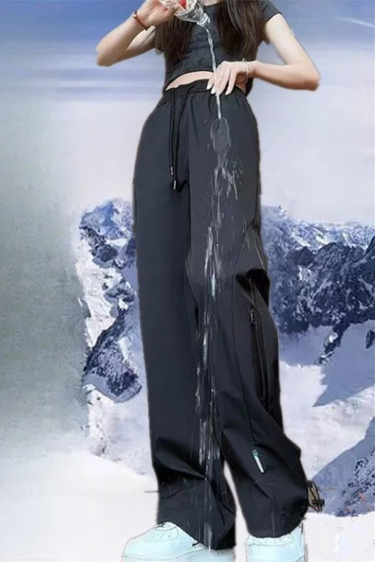 Calças cargo femininas marinha primavera algodão cintura ajustável multi-bolsos cordão bolso elasticidade painéis urbano oversize