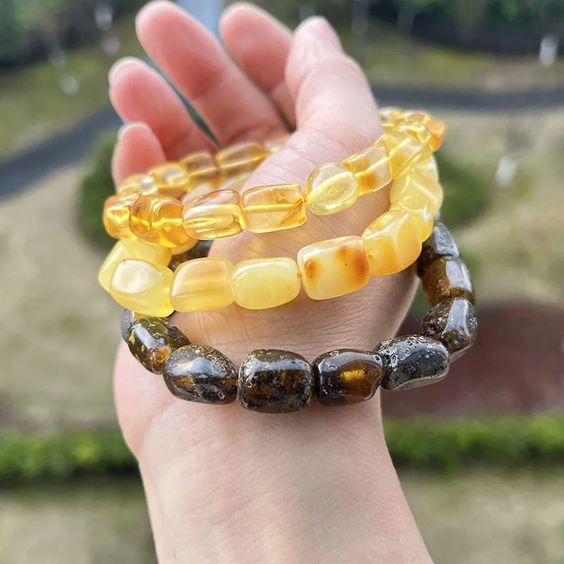Original Amber Bracelets for Unisex New Genuine Irregular Beads Natural Black Medical Green Healing Jewelry Factory Unique Gift