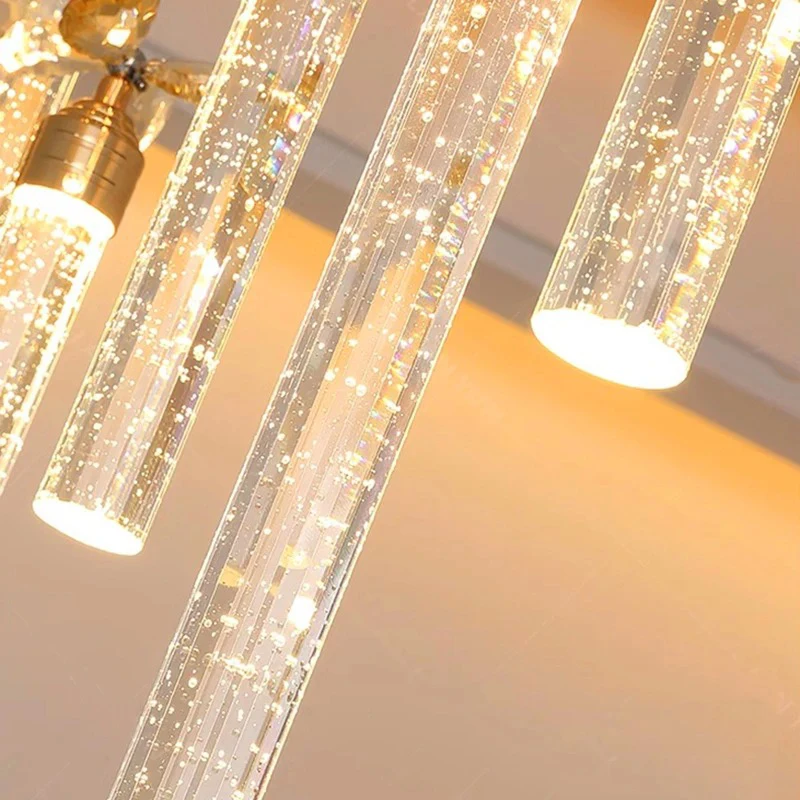 Luxury Dining Room Pendant Light 2024 New Dining Table Crystal Light Bar Tea Room Kitchen Straight Strip LED Lighting Fixtures