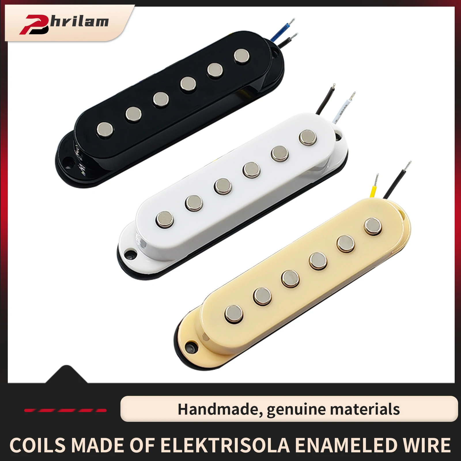 PHRILAM 3pcs Ceramic Single Coil Neck/50mm Middle/50mm Bridge/52mm Pickups Set for Strat Style Electric Guitar