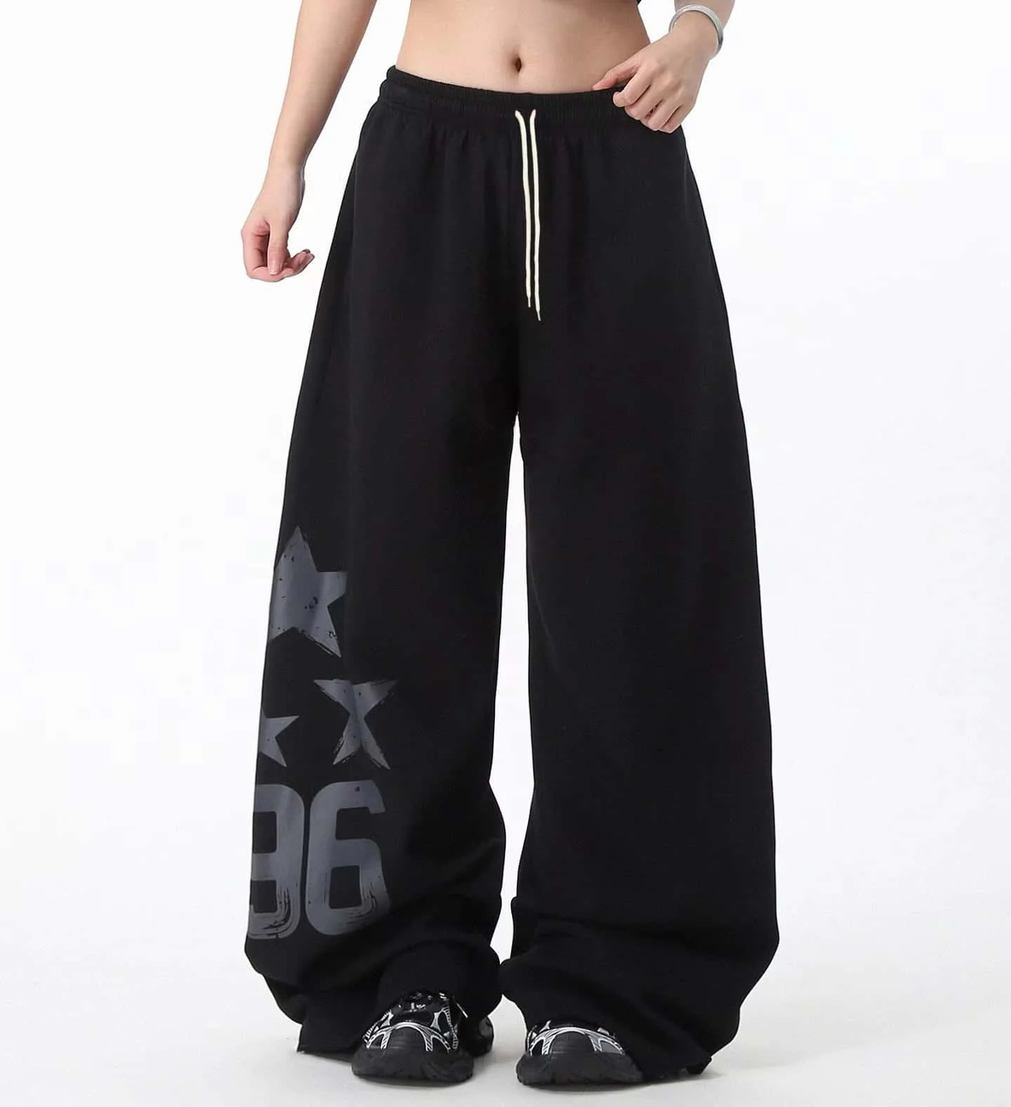 Men Women Straight‑Leg Long Pants 3D Vintage Star Numeral Print Quick‑Dry Trousers Drawstring Elastic Waist Street Pants