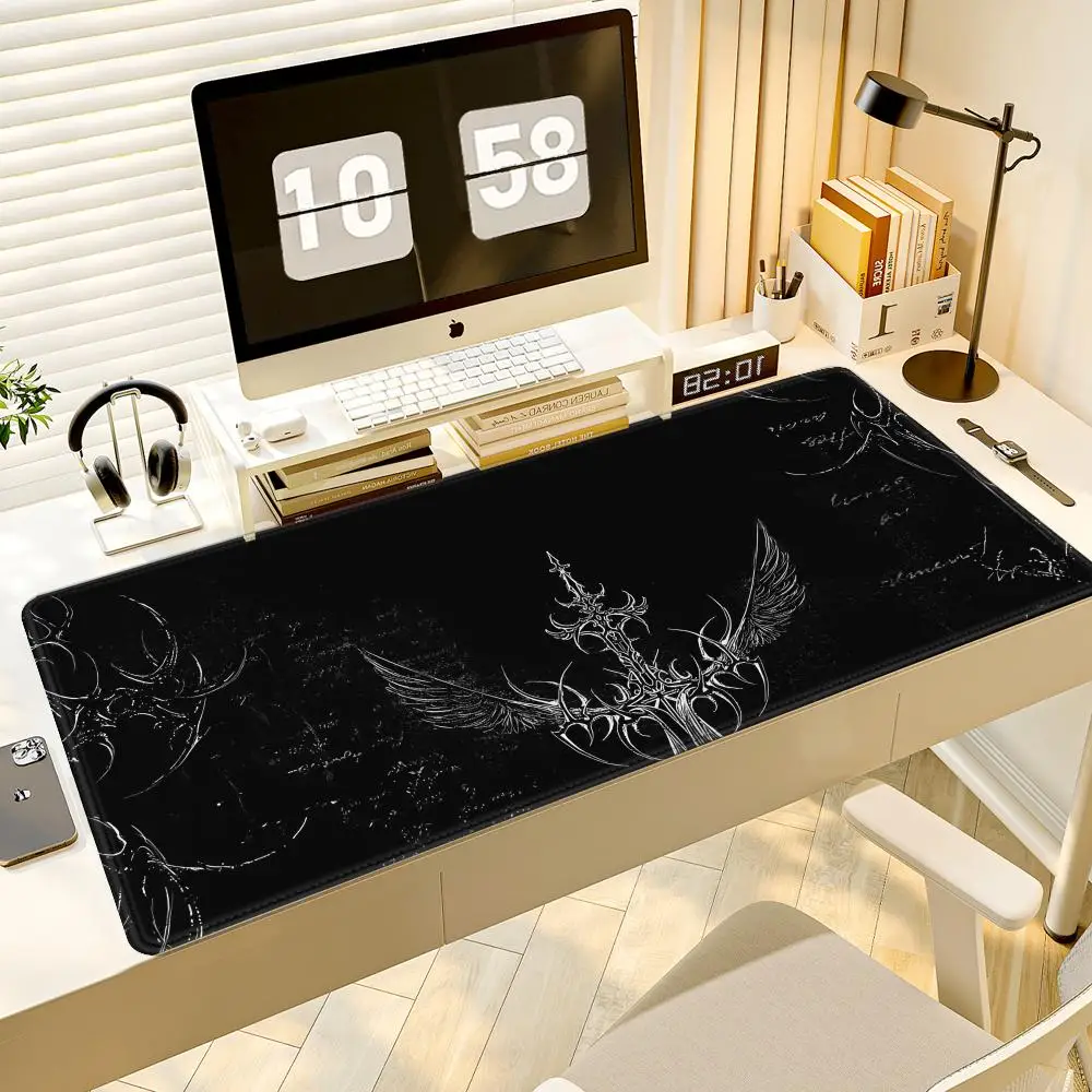 HYBXAXC Cooles Schwertkunst-Design Großes Rutschfestes Gummi-Mauspad XXL Gotisches Symbol Schwarz Computer-Zubehör Tastaturmatte