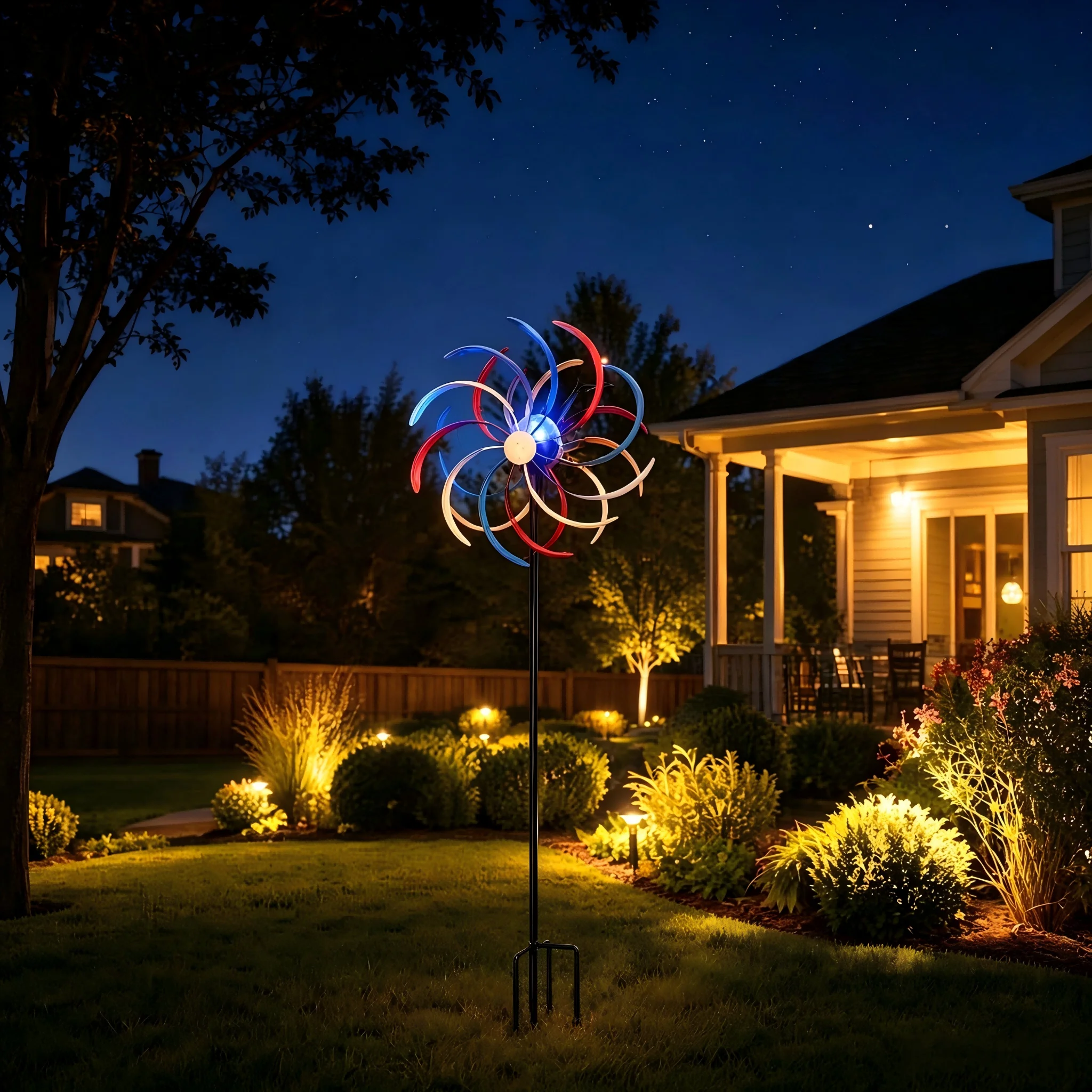80 Inch Solar Wind Spinner for Yard Garden, Outdoor Kinetic Metal Windmill with Multi Color LED Night Light, Weatherproof Solar Powered Pinwheel Decor, Ideal Gift Choice for Lawn Patio Landscape Decoration