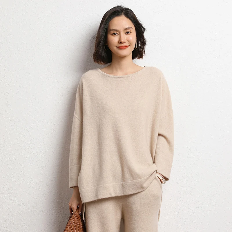 Extra Large Size Sweaters 100% Cashmere O-Neck Long Sleeves Loose Lady Thicker Pullovers New Fashion 2023 Women\'s Clothing SWS01