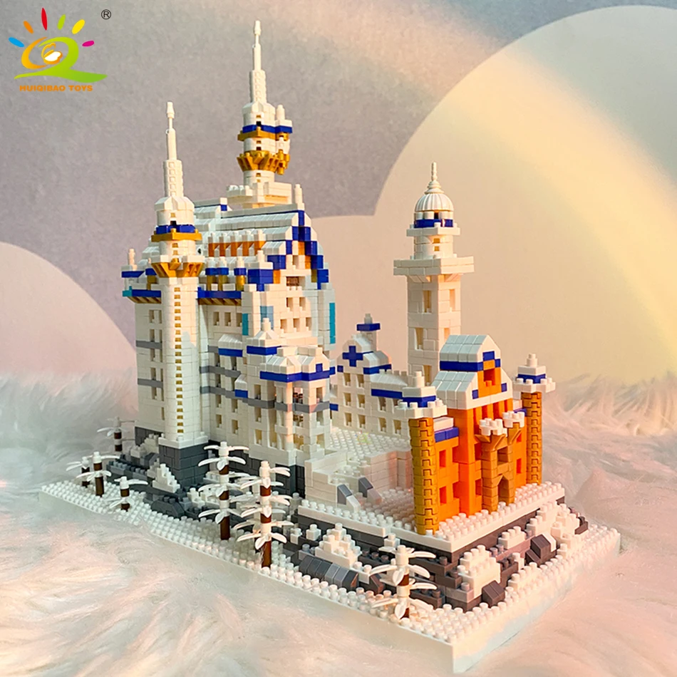 HUIQIBAO 3000pcs Swan Stone Castle Architecture Model Micro Building Blocks City Street View Mini Diamond Bricks Children Toys